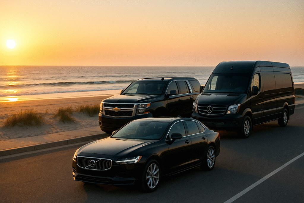 Luxury fleet of black sedan, SUV, and sprinter van by Summit Premier Limo in NJ – executive transportation in Summit and Basking Ridge