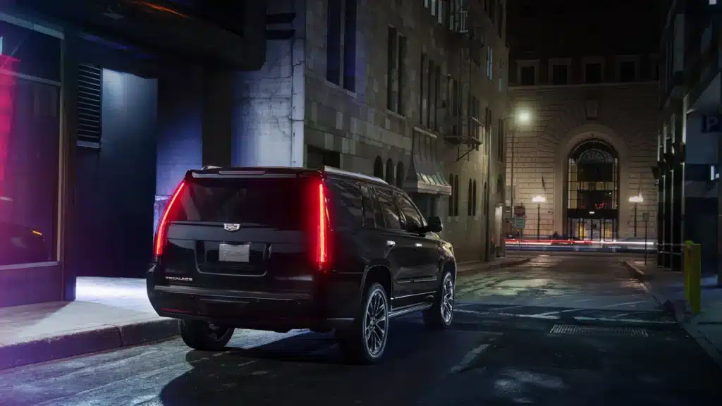 Black Cadillac Escalade at night for luxury car service in NJ